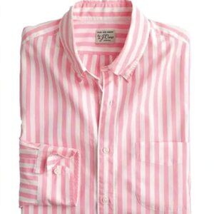 J.Crew Men’s Classic Fit Secret Wash Button Up Shirt Pink Stripe Slim M Stretch